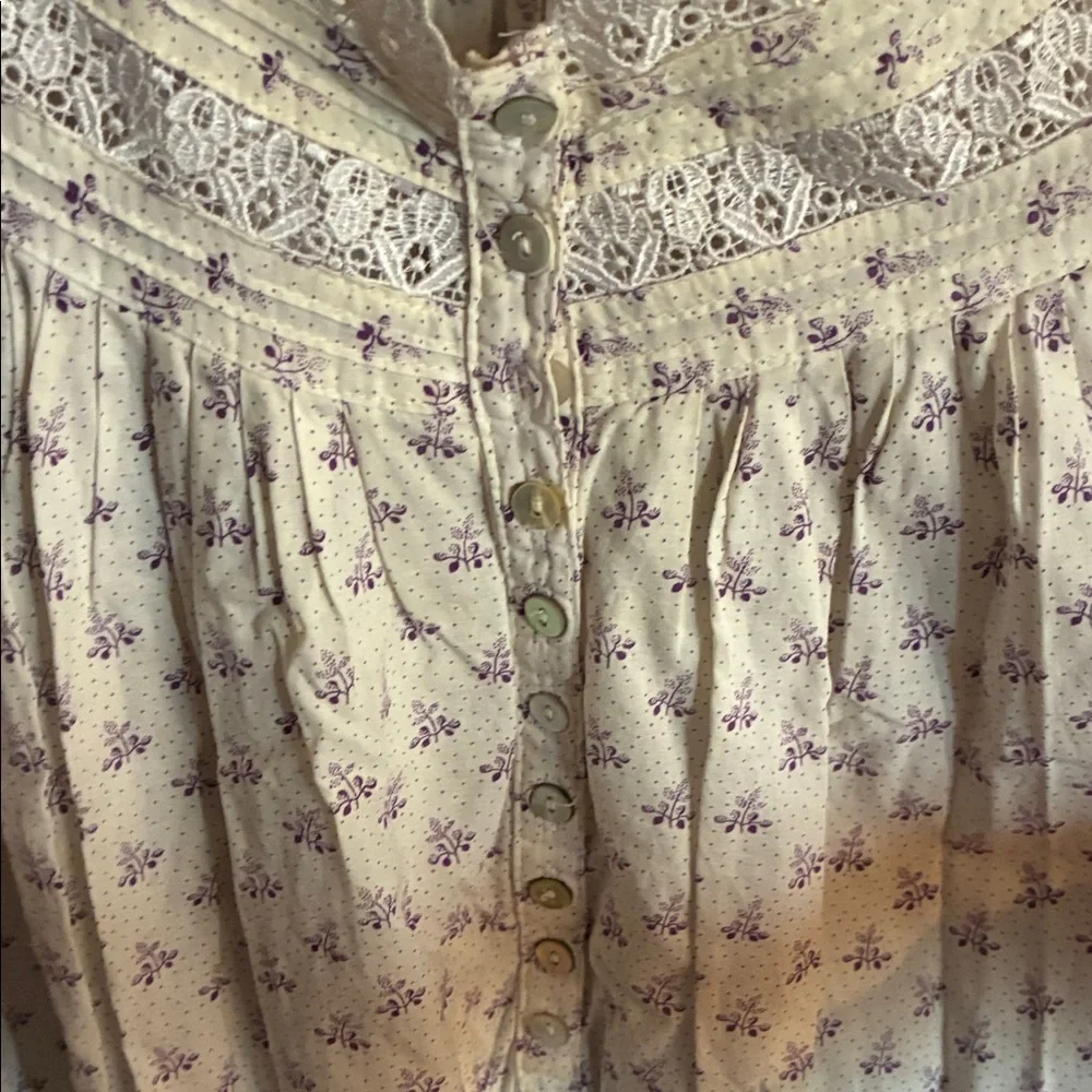 Eileen West Cream Nightgown with Purple Floral Print
